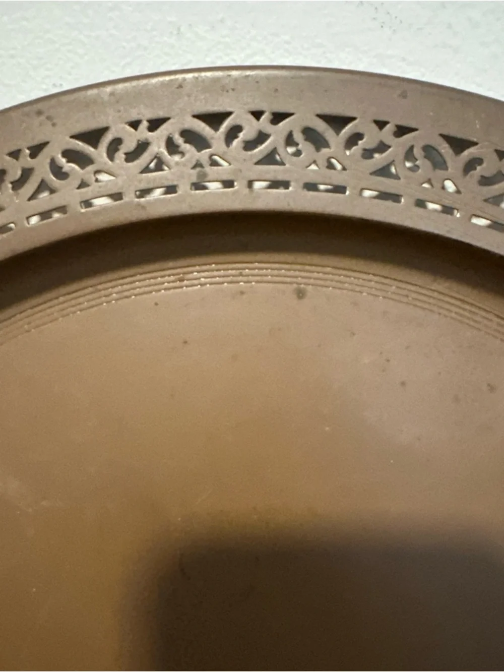 Vintage solid copper tray reticulated border 14”D